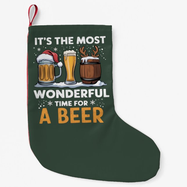 Santa Beer Christmas Party Drinking Family Gifts Small Christmas Stocking (Front)