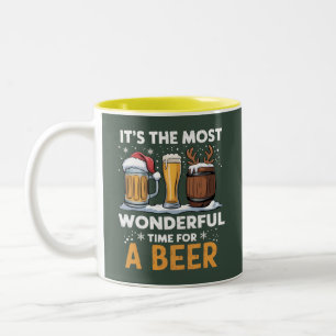 Santa Beer Christmas Party Drinking Family Gifts Two-Tone Coffee Mug