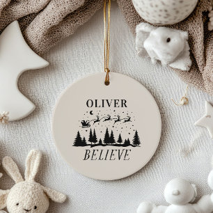 Santa believe Christmas traditional beige photo Ceramic Tree Decoration