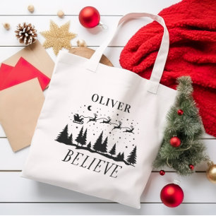 Santa believe Christmas traditional black photo Tote Bag