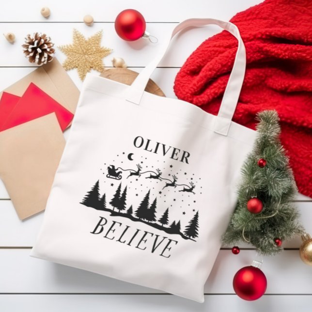 Santa believe Christmas traditional black photo Tote Bag (Creator Uploaded)