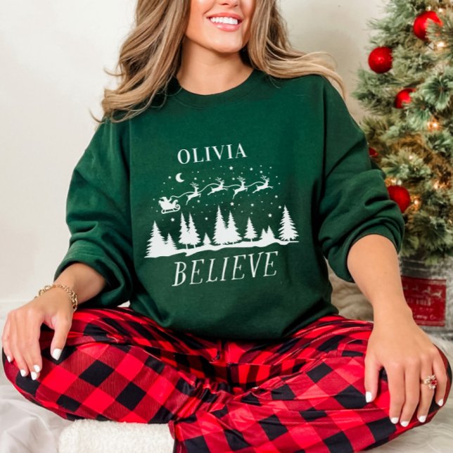 Santa believe Christmas traditional family green Sweatshirt (Creator Uploaded)