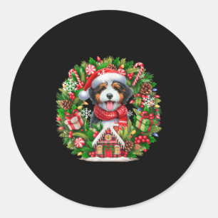 Santa Bernedoodle Christmas Floral Circle Owner Ki Classic Round Sticker