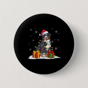 Santa bernese mountain christmas tree lights xmas  6 cm round badge