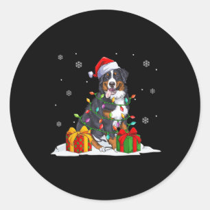 Santa bernese mountain christmas tree lights xmas classic round sticker