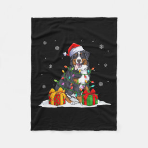 Santa bernese mountain christmas tree lights xmas  fleece blanket