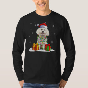 Santa Bichon Frise Christmas Tree Lights Xmas Paja T-Shirt
