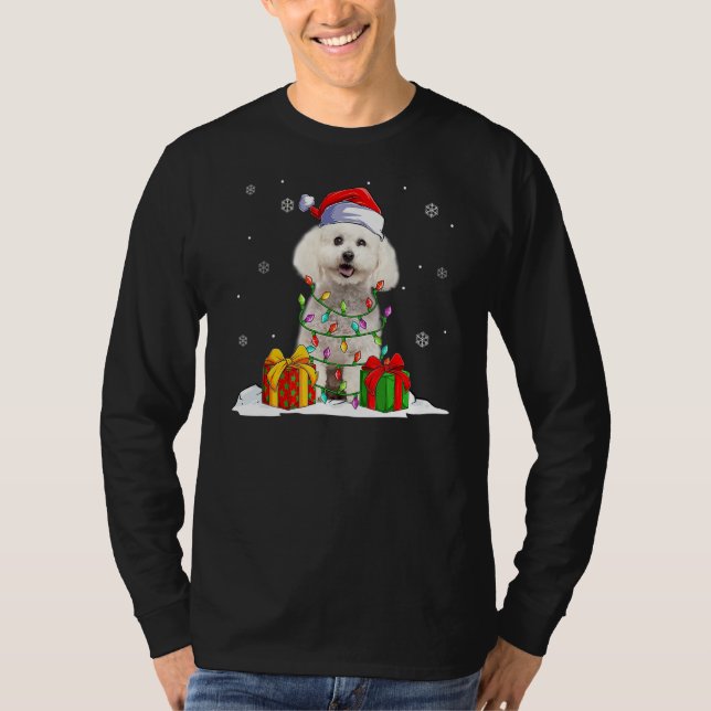 Santa Bichon Frise Christmas Tree Lights Xmas Paja T-Shirt (Front)