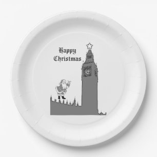 Santa Big Ben London Father Christmas Paper Plate