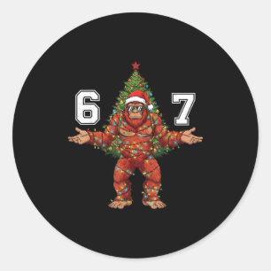 Santa Bigfoot 67 Christmas Tree Xmas Lights Funny Classic Round Sticker