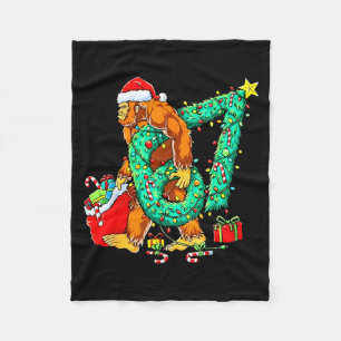 Santa Bigfoot 67 Christmas Tree Xmas Lights Funny Fleece Blanket