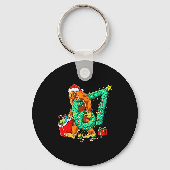 Santa Bigfoot 67 Christmas Tree Xmas Lights Funny  Key Ring (Front)