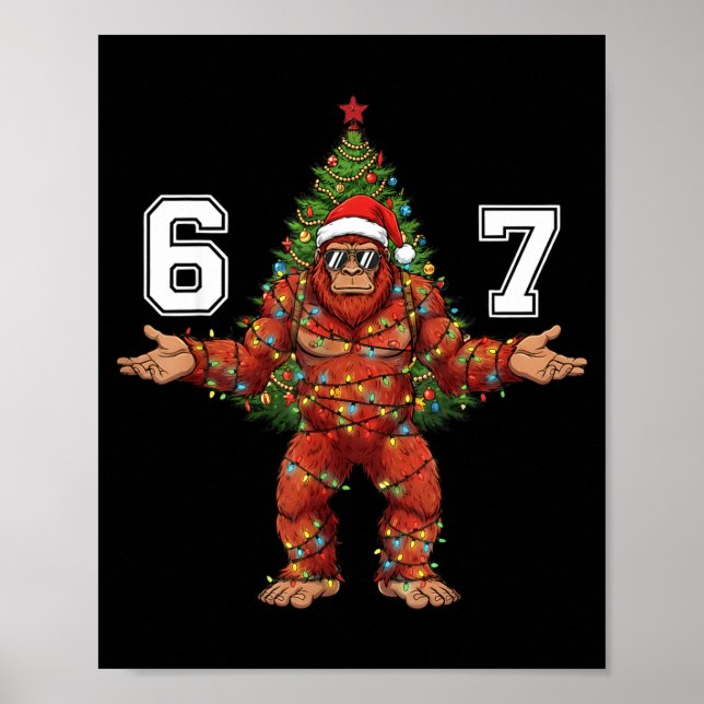 Santa Bigfoot 67 Christmas Tree Xmas Lights Funny  Poster (Front)