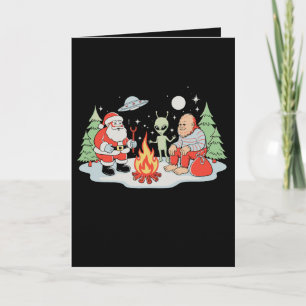 Santa Bigfoot Alien Campfire Christmas Holiday Card
