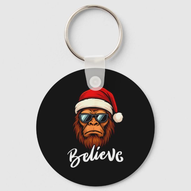 Santa Bigfoot Christmas Funny Sasquatch Believe Xm Key Ring (Front)