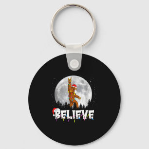 Santa Bigfoot Christmas Light Funny Believe  Key Ring
