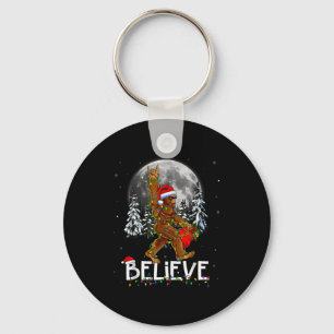 Santa Bigfoot Christmas Lights Funny Sasquatch Bel Key Ring