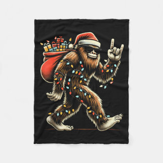 Santa Bigfoot Christmas Lights Funny Sasquatch Fleece Blanket