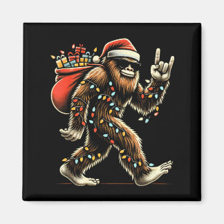 Santa Bigfoot Christmas Lights Funny Sasquatch Magnet