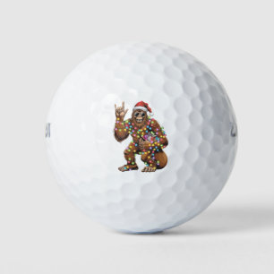 Santa Bigfoot Christmas Lights Rock Funny Golf Balls