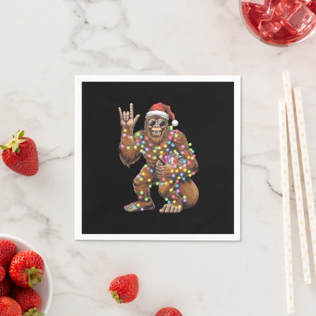 Santa Bigfoot Christmas Lights Rock Funny  Napkin (Insitu)
