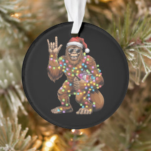 Santa Bigfoot Christmas Lights Rock Funny  Ornament