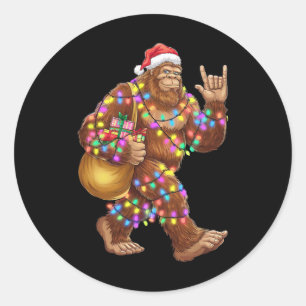 Santa Bigfoot Christmas Lights Rock Funny Sasquatc Classic Round Sticker