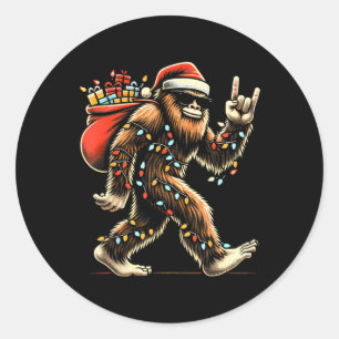 Santa Bigfoot Christmas Lights Rock Funny Sasquatc Classic Round Sticker