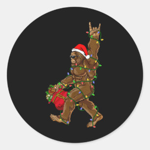 Santa Bigfoot Christmas Lights Rock Funny Sasquatc Classic Round Sticker