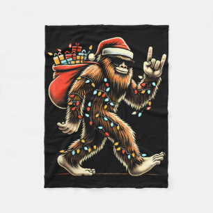Santa Bigfoot Christmas Lights Rock Funny Sasquatc Fleece Blanket