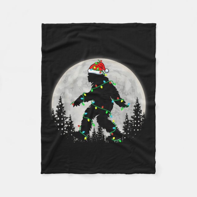 Santa Bigfoot Christmas Lights Rock Funny Sasquatc Fleece Blanket (Front)