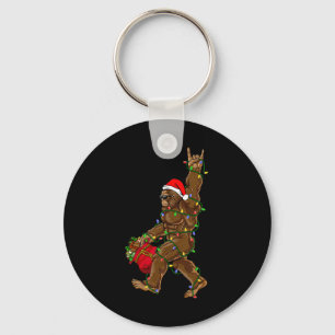 Santa Bigfoot Christmas Lights Rock Funny Sasquatc Key Ring
