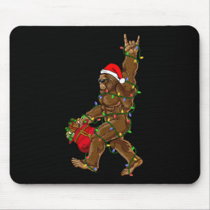 Santa Bigfoot Christmas Lights Rock Funny Sasquatc Mouse Pad