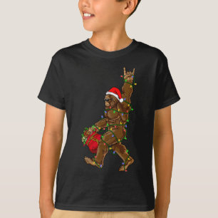 Santa Bigfoot Christmas Lights Rock Funny Sasquatc T-Shirt