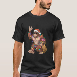 Santa Bigfoot Christmas Lights Rock Funny Sasquatc T-Shirt