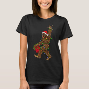 Santa Bigfoot Christmas Lights Rock Funny Sasquatc T-Shirt