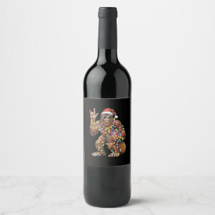 Santa Bigfoot Christmas Lights Rock Funny  Wine Label