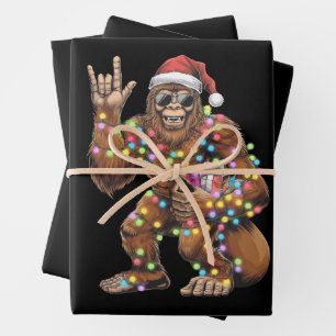 Santa Bigfoot Christmas Lights Rock Funny  Wrapping Paper Sheet