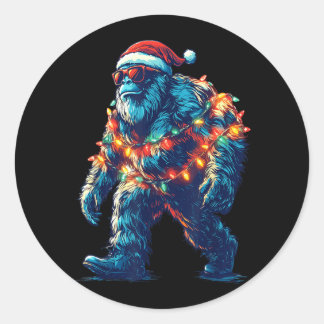 Santa Bigfoot Christmas Lights Xmas Sasquatch Classic Round Sticker
