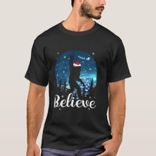 Santa Bigfoot Christmas Rock Roll Believe Xmas Fun T-Shirt