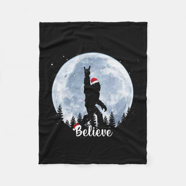 Santa Bigfoot Christmas Rock Roll Sasquatch Believ Fleece Blanket (Front)