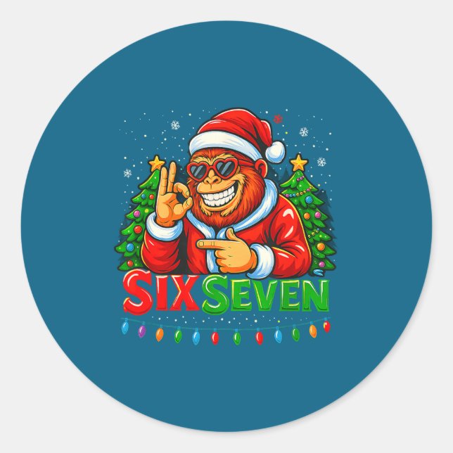 Santa Bigfoot Christmas Sasquatch 67 Funny Meme Si Classic Round Sticker (Front)