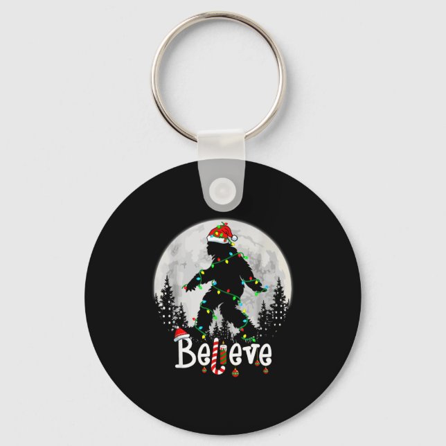Santa Bigfoot Christmas Sasquatch Believe Xmas Men Key Ring (Front)