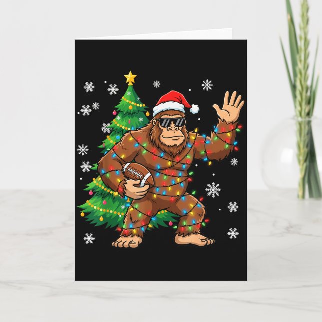 Santa Bigfoot Christmas Tree Funny Football Sasqua Card (Front)