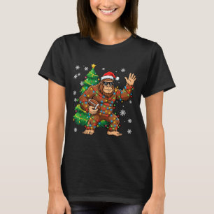 Santa Bigfoot Christmas Tree Funny Football Sasqua T-Shirt