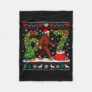 Santa Bigfoot Christmas Tree Funny Sasquatch 67 Fleece Blanket