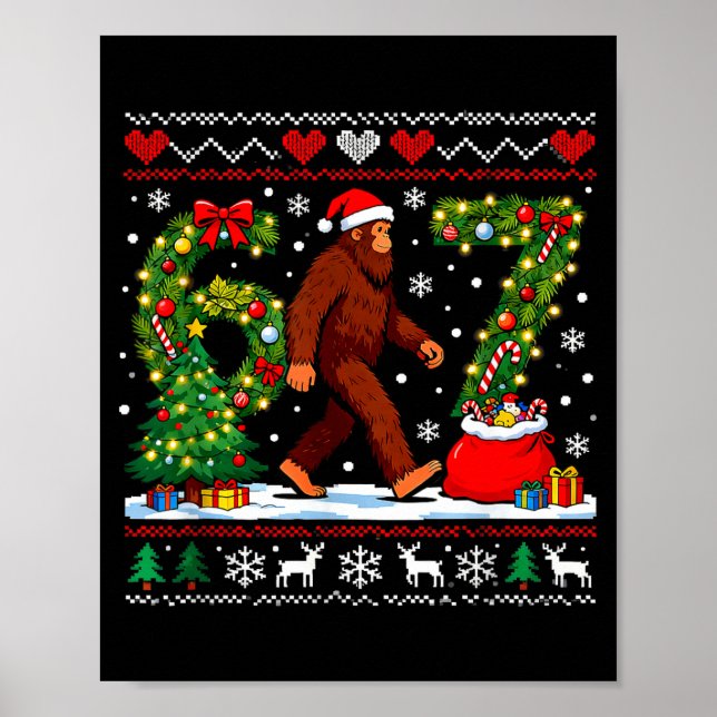 Santa Bigfoot Christmas Tree Funny Sasquatch 67  Poster (Front)