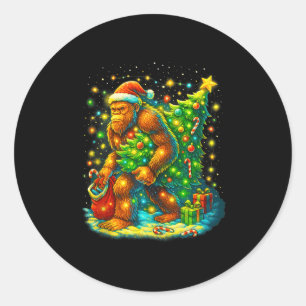 Santa Bigfoot Christmas Tree Funny Sasquatch Xmas  Classic Round Sticker