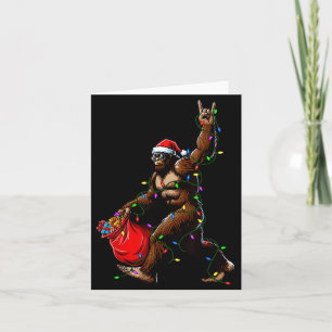 Santa Bigfoot Christmas Tree Lights Rock Funny Sas Card
