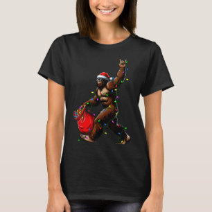 Santa Bigfoot Christmas Tree Lights Rock Funny Sas T-Shirt